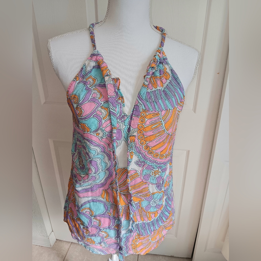 Trina Turk Tropical Print Halter Top. 100% Cotton. Size S.